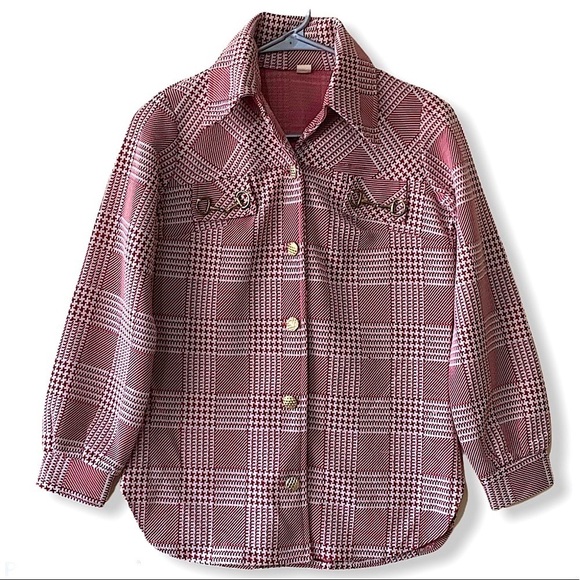 UNBRANDED Vintage Houndstooth Plaid Horse Bit Equestrian Button Front Top Sz S - Picture 1 of 9